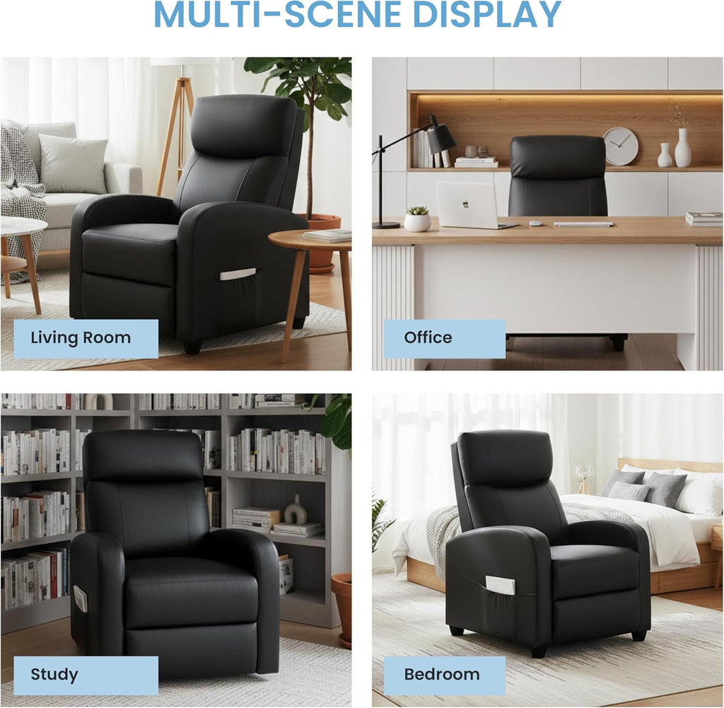 Recliner Chair - Adjustable Push Back PU Leather Recliner, Plush Reading Chair & Luxe Sofa Chair Chairs or Bedroom