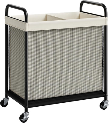 Laundry Hamper 2 Section, 100L Rolling Laundry Sorter with Wheels | Removable Washable Liner Bags, Sturdy Steel Frame