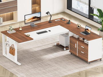 71" Executive Desk with Rolling File Cabinet, Large Office Desk with Drawers