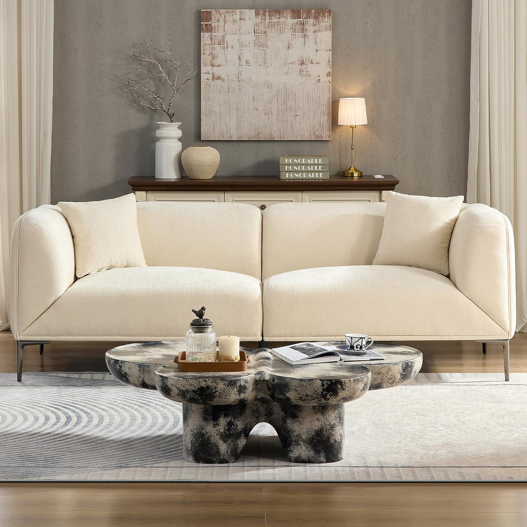 82.68" Modern Sofa, 3-Seater Deep Seats Tuxedo Couch, Boucle Sofas with 2 Pillows