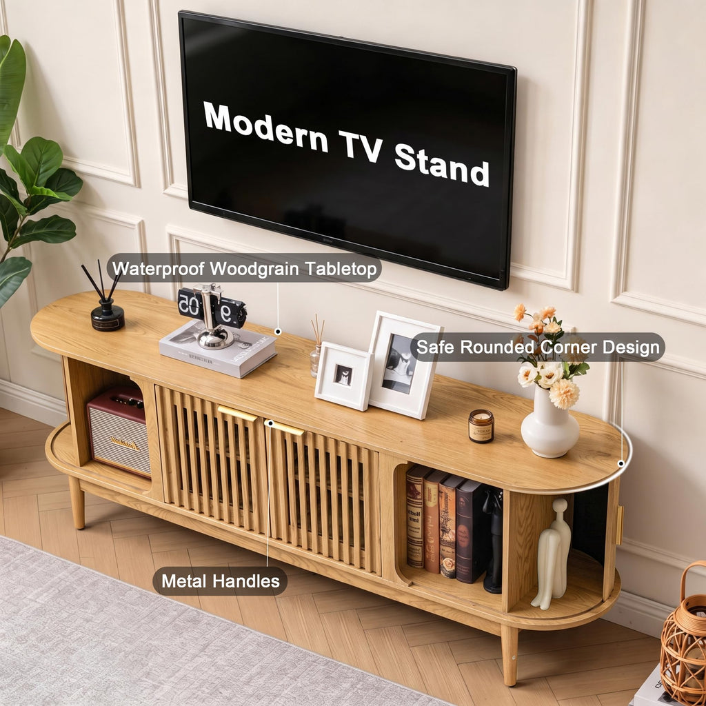 70 Inch Fluted Mid-Century Modern TV Stand