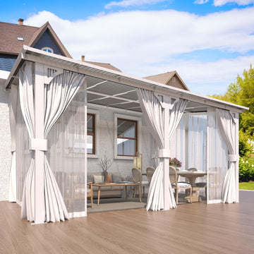 14'x10' Outdoor Lean to Gazebo with Curtains and Mosquito Netting for Patio