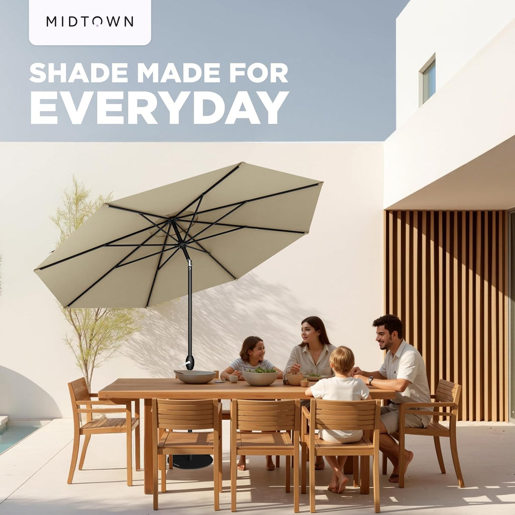 10-Year-No-Fade 9 Ft Patio Umbrella with Terylast Fabric, Auto-Tilt Aluminum Frame and 8 Reinforced Ribs Pool - Chestnut