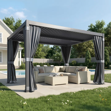 Louvered Pergola 10x12, Steel Aluminum Pergola with Adjustable Louvered Roofs