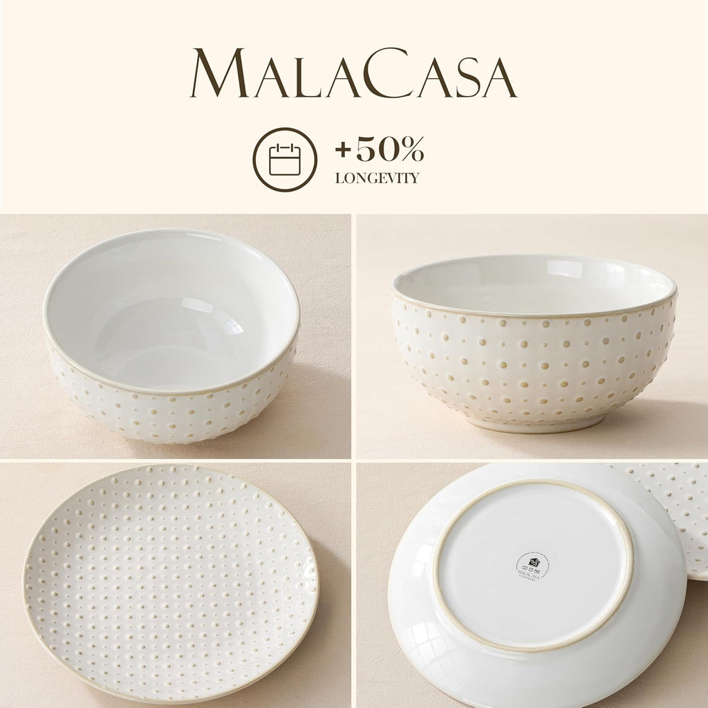 24 Piece Dinnerware Set, Embossed Ceramic Dish Sets Service for 8, Plates and Bowls Set
