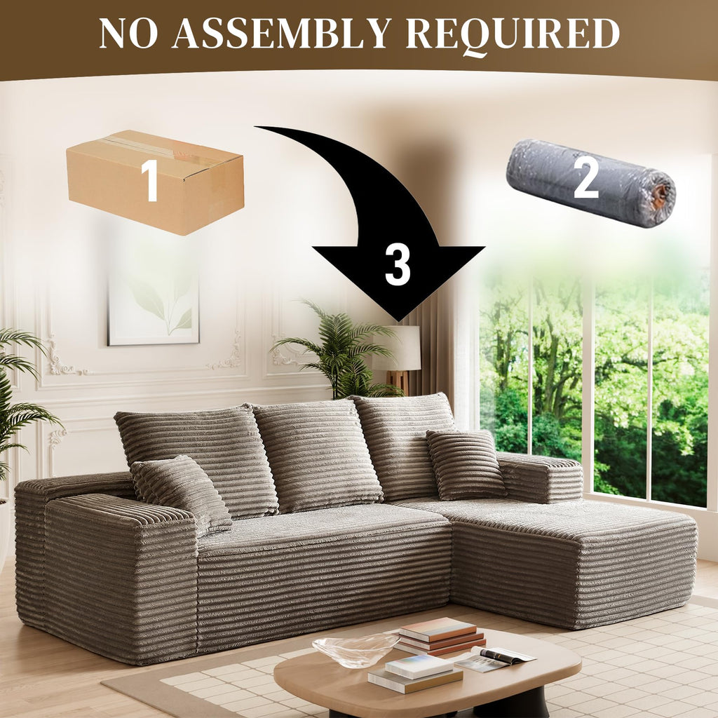 108" Boneless Couches, L Shaped Comfy Cloud Modular Sectional Memory Foam Deep Seat Boneless Couch, No Assembly