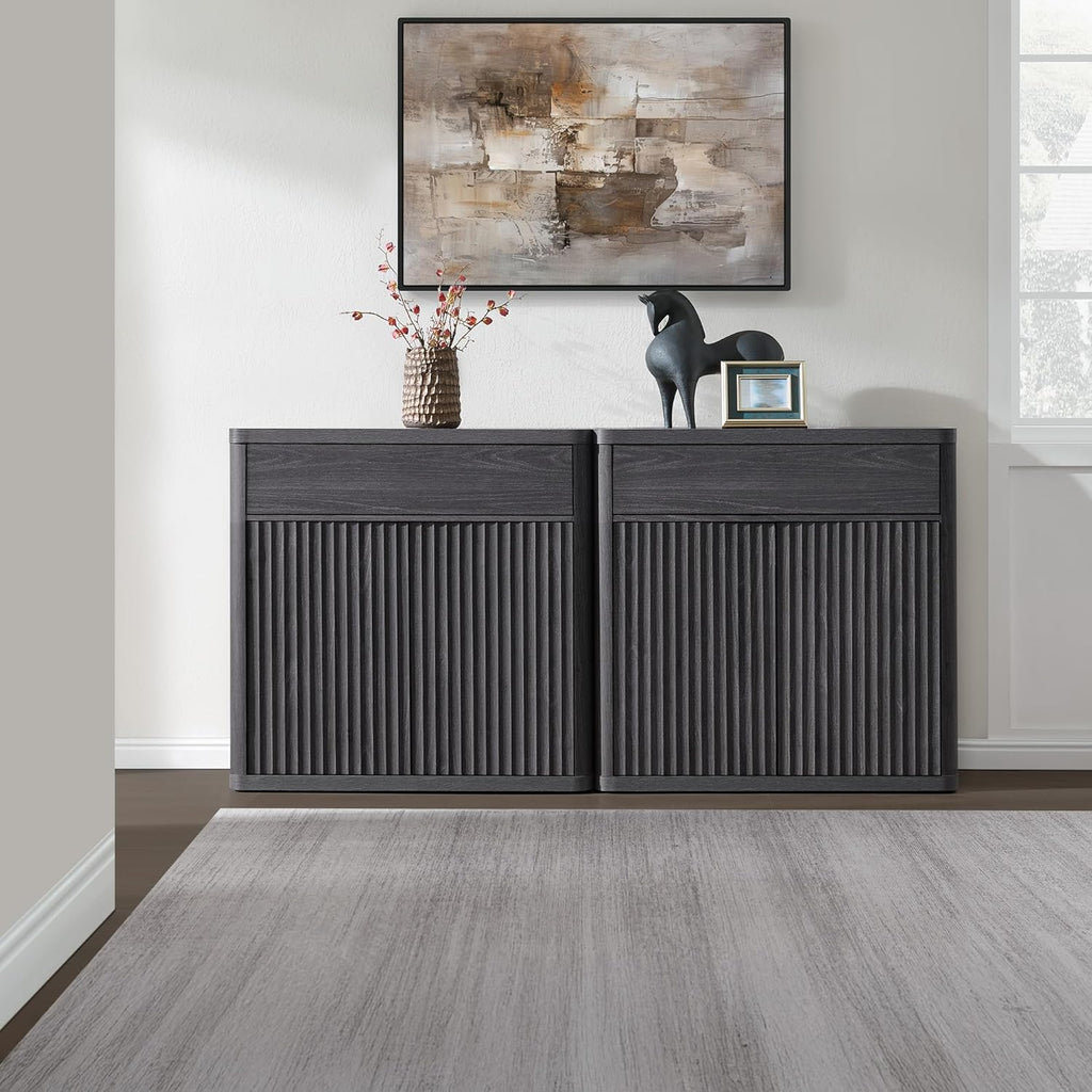 Buffet Cabinet with Storage - Accent Fluted Storage Cabinet with 6 Doors & 3 Drawers Sideboard Credenza Buffet Table