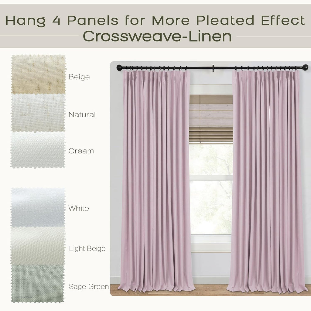 Warm Beige Blackout Thermal Curtains for Summer 72 Inches Long, Farmhouse Country Sun Blocking Linen 100% Black Out