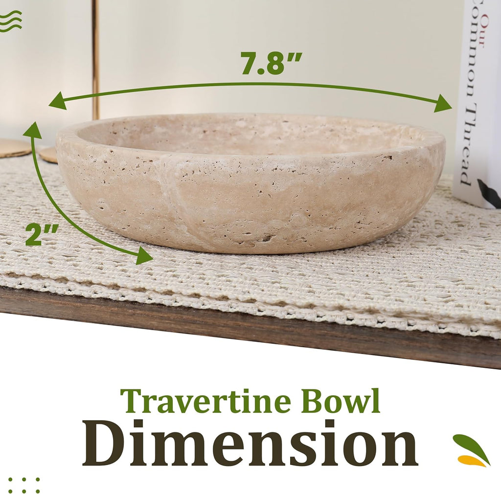 Travertine Decorative Bowl - 7.8" Diameter & 2" Height - Key Bowl Table - Travertine - Organic Modern Centerpiece