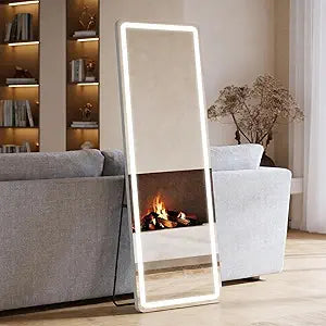 64"X21" Full Length Mirror with Light, 3 Color Lighting Full Body Floor Mirror with Aluminum Alloy Thin Frame, Wall Or