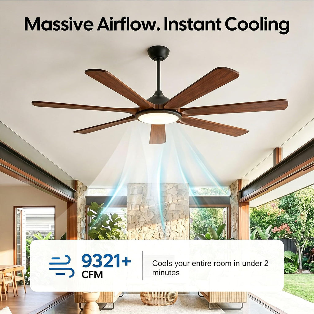 60 inch Smart Ceiling Fan with Light,Rustic Farmhouse 7 Solid Wood Blades
