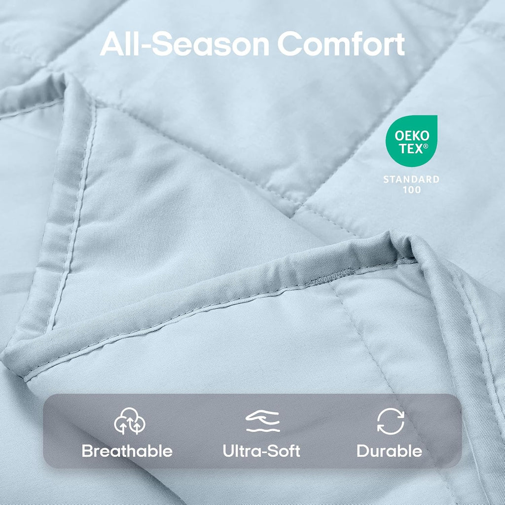 Weighted Blanket for Adults (48"x72", 15lbs, Cambridge Blue) | Twin Size High Breathability Cooling Heavy Blanket