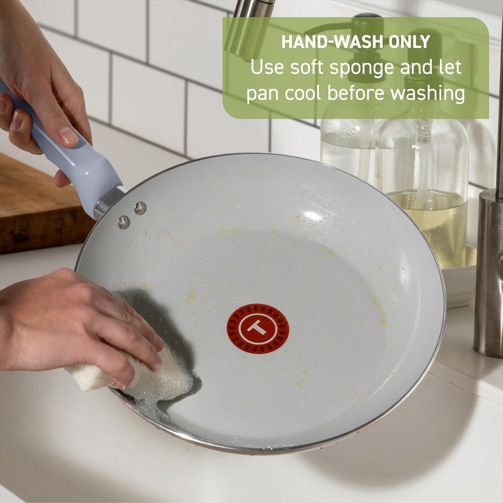Refresh Ceramic Nonstick Pots and Pans Set, 12-Piece, Moon Grey | Recycled aluminum body, Thermo-Spot heat indicator