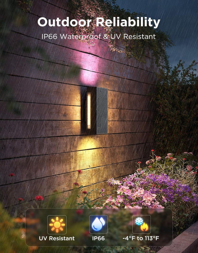 Outdoor UpDown Wall Light, 2 Pack, 1200LM RGBICWW Smart Porch Lights Outdoor with 64 Scene Modes