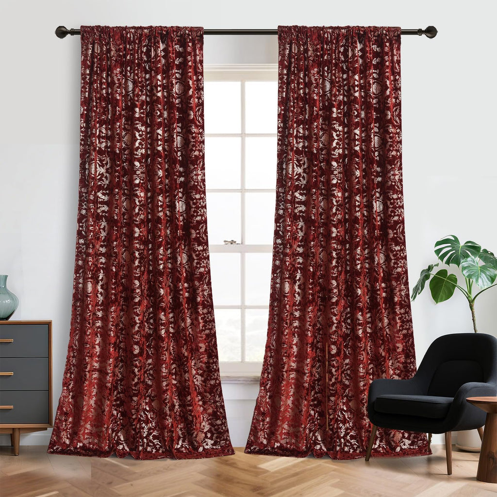 Luxury Velvet Gold Foil Print Navy Shiny Curtains Back Tab Thick Thermal Insulated Window Drapes