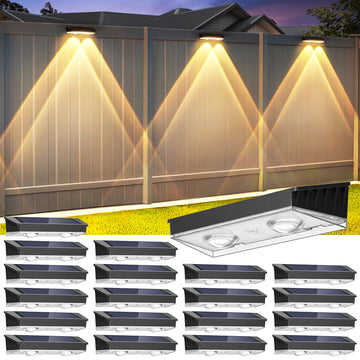 Solar Fence Lights Outdoor, 20 Pack Warm/Neutual/Cool White Fence Lights Solar Powered with 2 LED, IP65 Waterproof