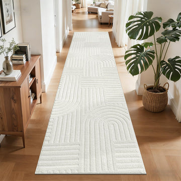 Soft Cozy Fluffy Arch Pattern High Low Pile Runner Rugs Non Slip Washable Scandi Minimalist Area Rug Runner