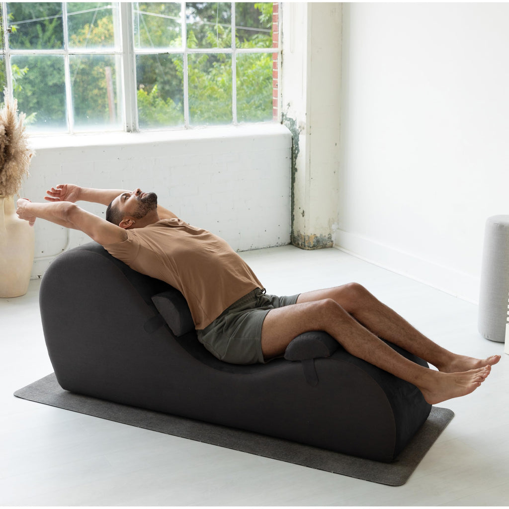 Chakra Yoga Chaise - 2 Adjustable Headrests & Handles with Adjustable Straps, Micro-Velvet/Microloop, Black & Grey