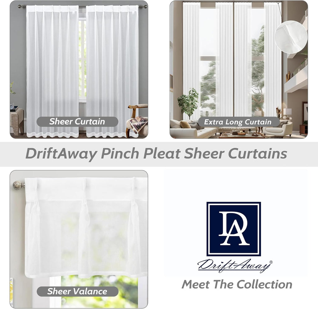 Pinch Pleat Sheer Curtains 96 inch Length 2 Panels Set Back Tab Sheer Vertical Drapes Privacy Added with Light
