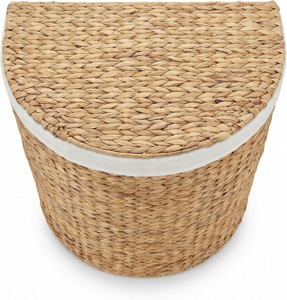 TM Water Hyacinth Laundry Hamper with Lid Stylish Half Moon Basket | Removable Liner and Lid, Handwoven, With