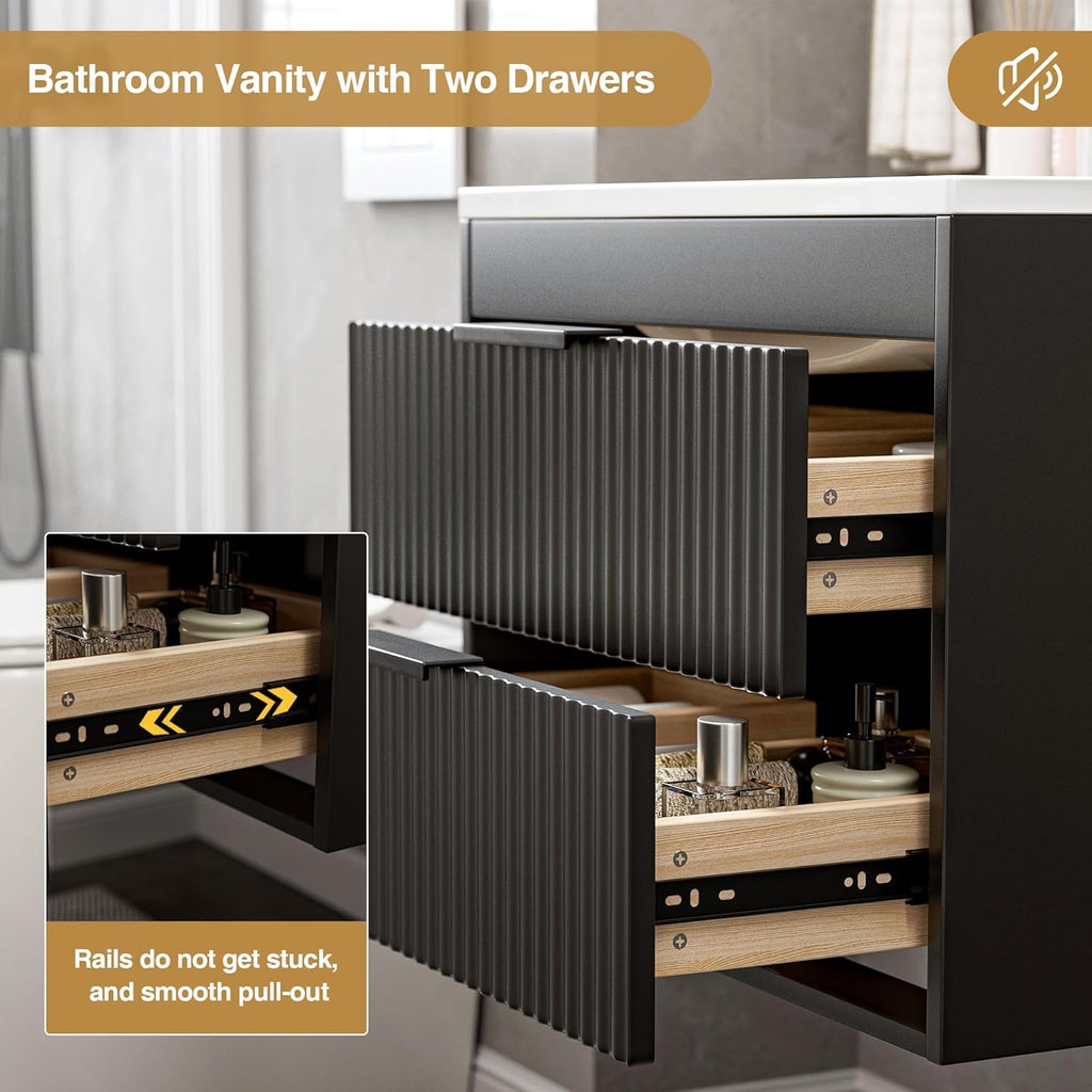 24" Modern Floating Bathroom Vanity with Sink - Wall Mounted Cabinet with Double Drawers