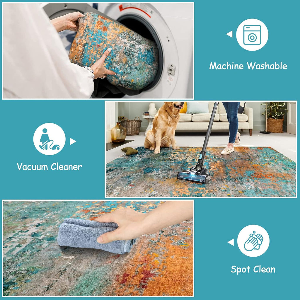 Modern Abstract Area Rugs 5x7, Large Washable Rugs Bedroom Non Slip, Colorful Indoor Floor Carpet Apartment Dorm Kids