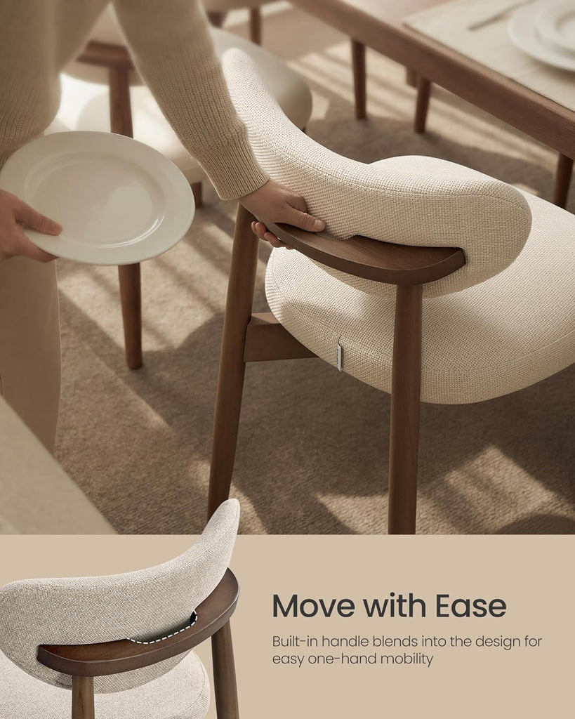 Wooden Dining Chairs Set of 4, Upholstered Kitchen Chairs with Solid Wood Legs, Ergonomic Curved Backrest, Built-in