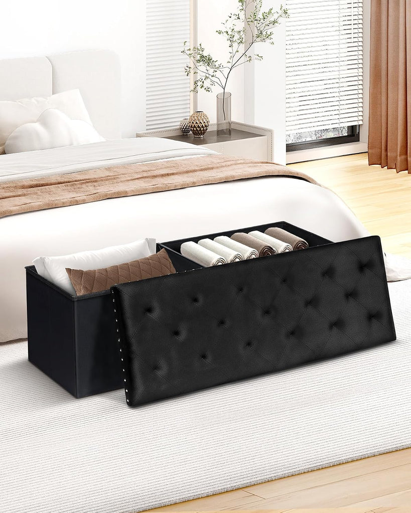 Storage Ottoman Bench, Folding Tufted Ottomans with Storage, Extra Large 140L Storage Boxes Footrest Bench , Luxury