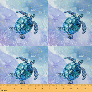 Sea Turtle Fabric by The Yard 1 Yard Purple Coastal Decorative Fabric Ocean Animal Upholstery Fabric for Chairs