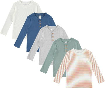 Pack Baby/Toddler Boy Long Sleeve Shirt - Basic Tshirt Tops, Light Undershirt - Solid & Striped Tees for Boys