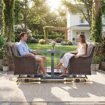 Luxury Outdoor Wicker Glider Rocker Chairs for 2 Seats, Patio Wicker Rattan Glider Rocker Chairs with Table, Rocker