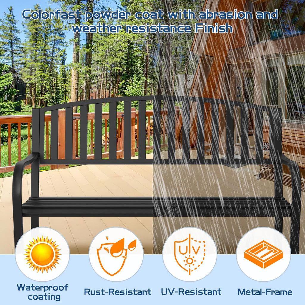 Outdoor Bench Garden Bench, Weatherproof Anti-Rust Heavy-Duty Outside Benches Clearance, Wrought Iron Metal Bench for