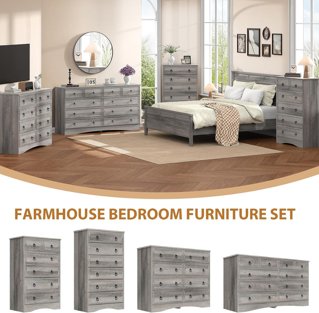 48'' Tall Grey Dresser with 6 Drawers Chest of Drawers , Large Storage Organizer for Clothes, Taupe Grey