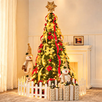 7FT Pop Up, Pre-Lit w/ 250 Warm White Lights, Green