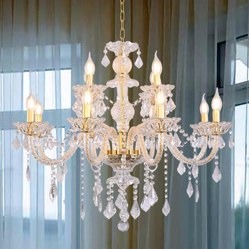 Contemporary Crystal Chandelier 12 Lights Clear Crystal Ceiling Lights for Living Room_E12 Base Double Layered Pendant Light Fixture for Dining Room Staircase, Hallway