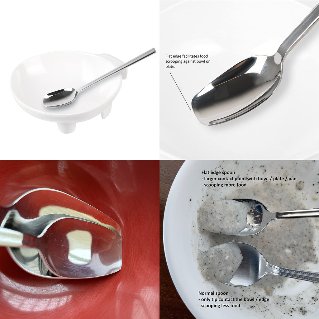 Adaptive Utensils for Elderly, Parkinsons Flat Edge Spoon Set, Non-Weighted