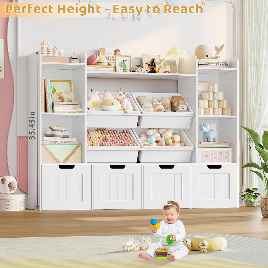 Toy Storage Organizer, Toy Organizer with 4 Movable Drawers and 4 Box Bins, Kids Playroom Storage Organization with
