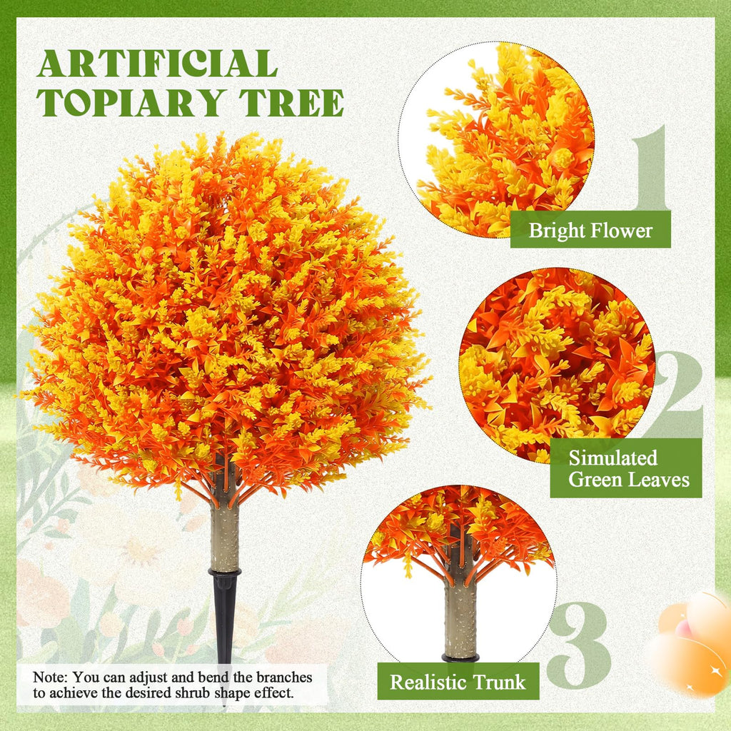 4 Pack Artificial Topiary Trees Outdoor, 24 in, Orange