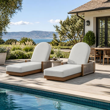 Patio Chaise Lounge Chair with Cushions Set of 2, 78'' Acacia Wood Adjustable Reclining Chaise with 5-Positions