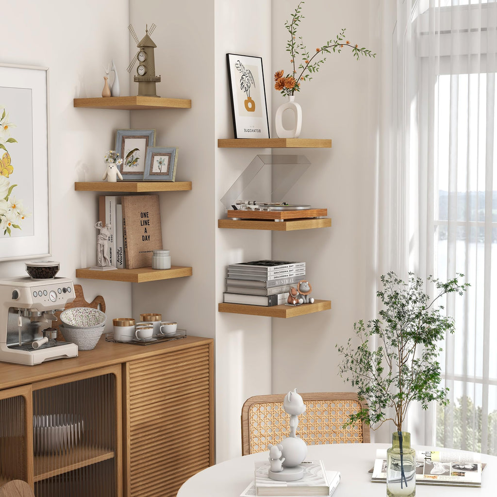 8"x8" Square Floating Shelves for Wall, Oak Finish, 3-Pack