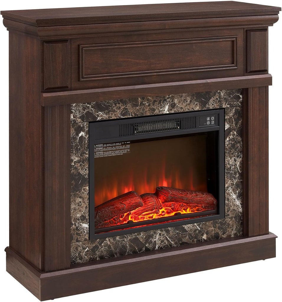 Freestanding Surround, White Faux Fireplace with Legs, Modern Fire Place Mantels with Decorative Pattern for