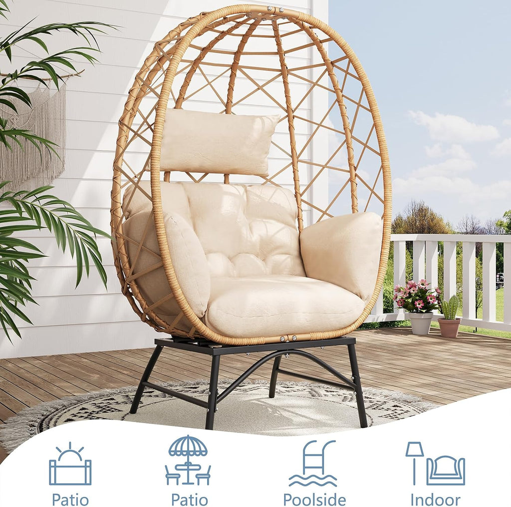 Wicker Egg Chair Outdoor, Oversized Patio Lounge Chairs with Cushion for Indoor Living Room, Bedroom, Outside