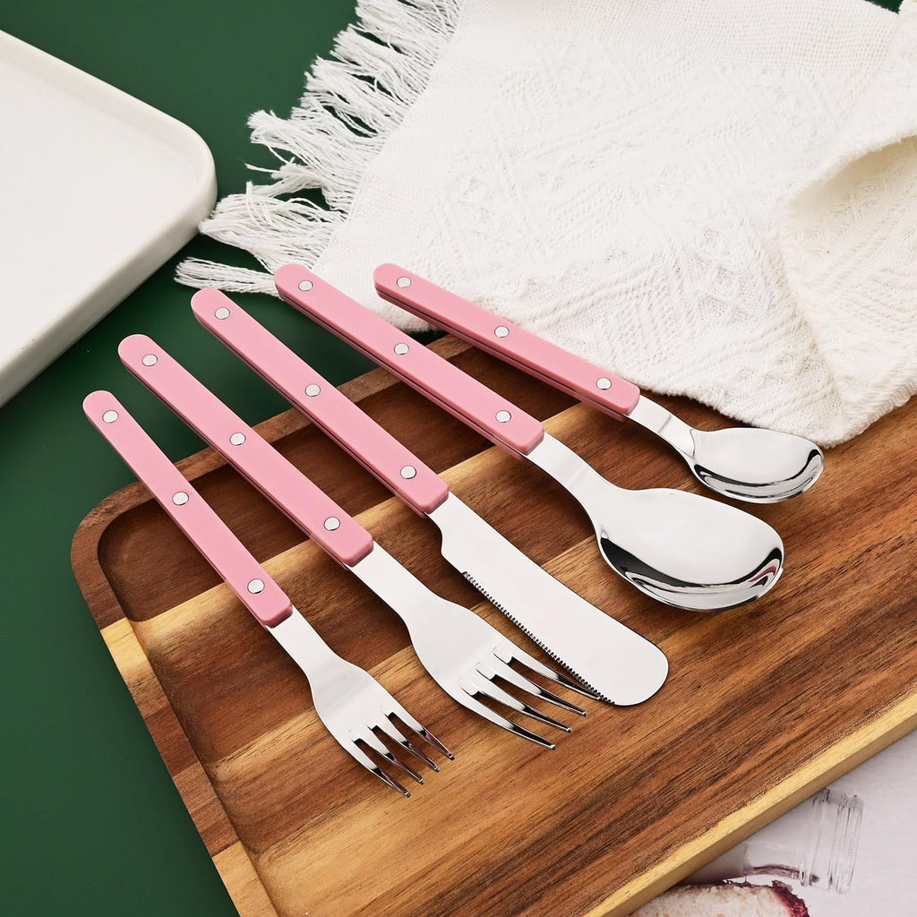 20 PCS Stainless Steel Flatware Set for 4, Silverware Set with Colored Handles, Retro Style Forks Spoons and Knives