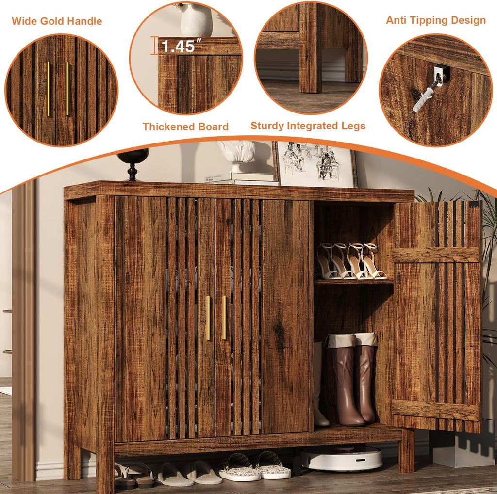 Shoe Storage Cabinet with 3 Shutter Doors, 30 Pairs Shoe Cabinet with Adjustable Shelves, 5-Tier Large Shoe Rack