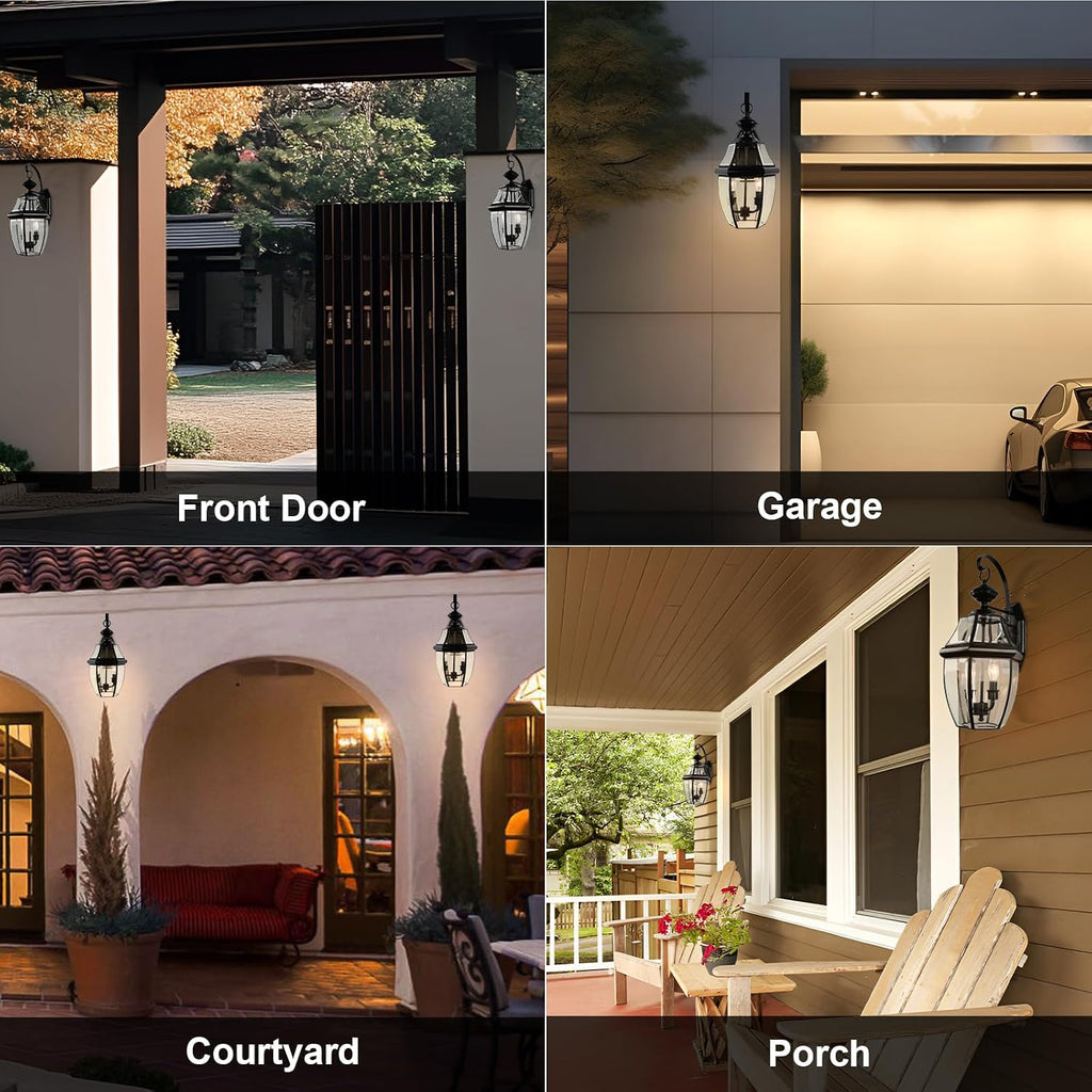 20 Inch Large Outdoor Wall Lantern, 2-Light with Clear Beveled Glass - Matte Black