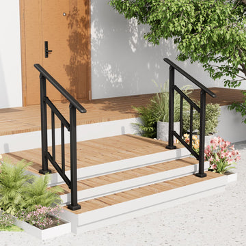 2 Pack Hand Rails for Outdoor Steps, 1-2 Step Stair Railing Outdoor, 2 Step Hand Rails for Seniors, Black