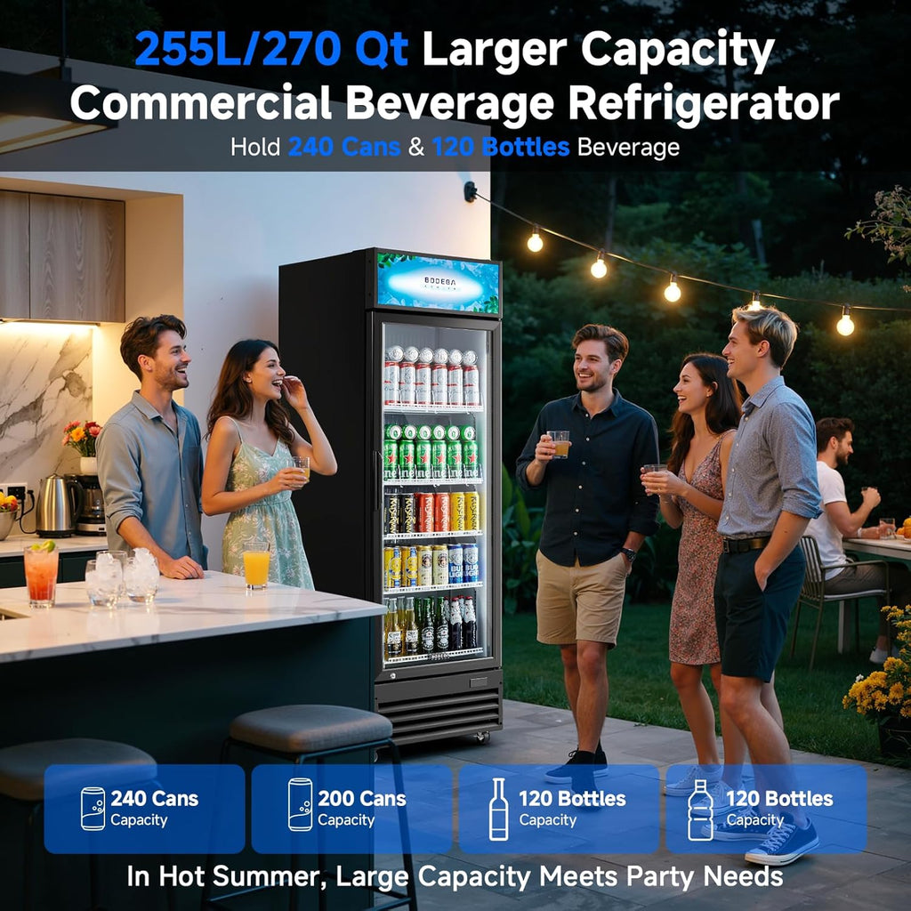 COOLER 255L/270 Qt Commercial Beverage Refrigerator | Glass Door Merchandiser Fr