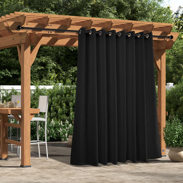Outdoor Curtains - Waterproof Grommet Top Curtains, Black Woven Textured Outside Curtain for Gazebo, Porch, Pergola