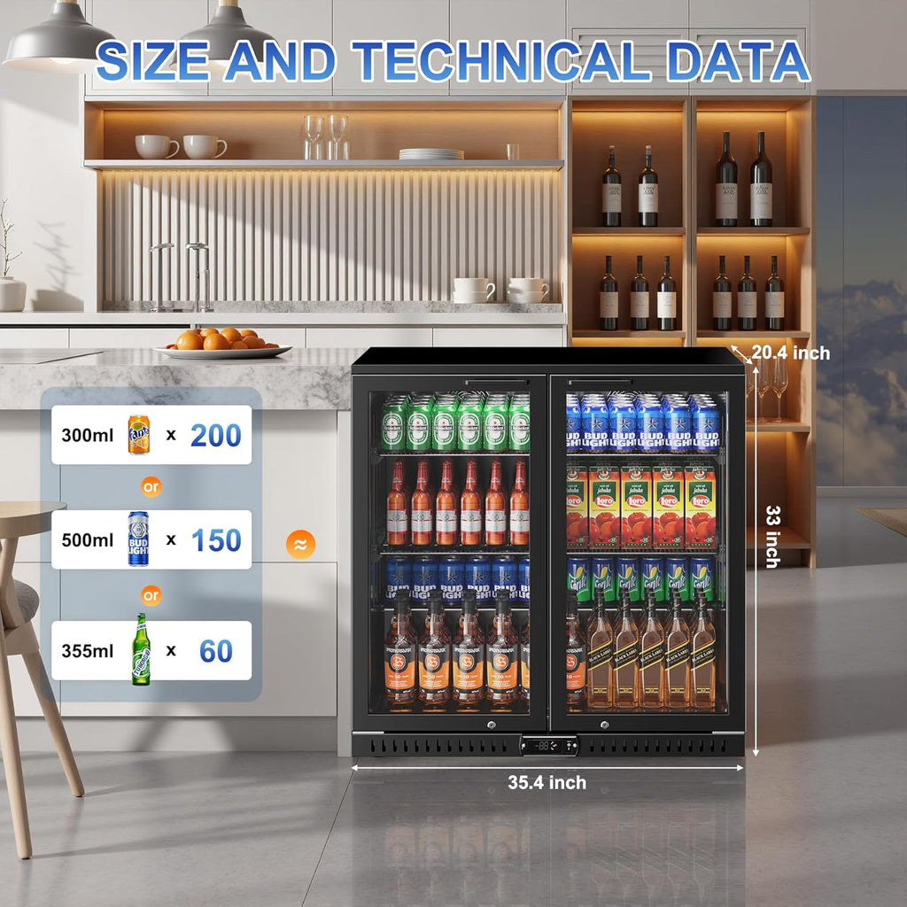 Back Bar Cooler with 2 Glass Doors, 7.4 Cu.ft Under Counter Height Beverage Refr