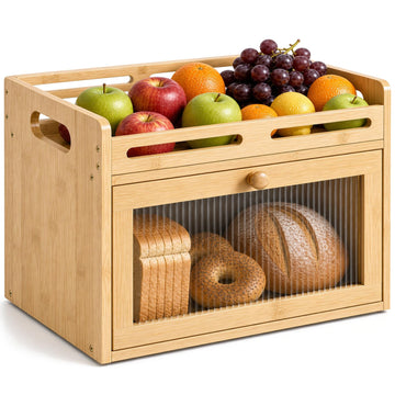 Bread Box - Countertop, Bamboo Storage Container with Top Shelf